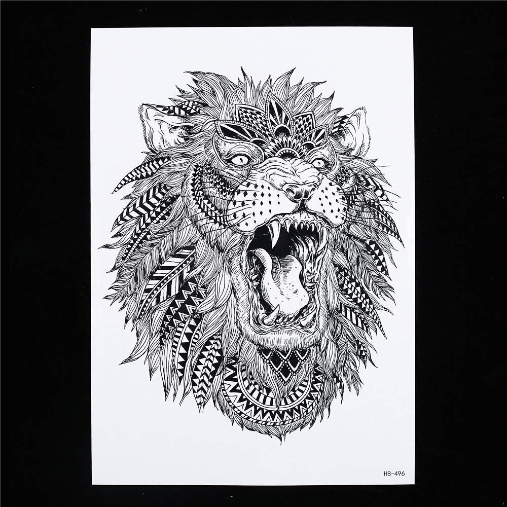 Temporary Tattoo HB-496 Lion with Feathers