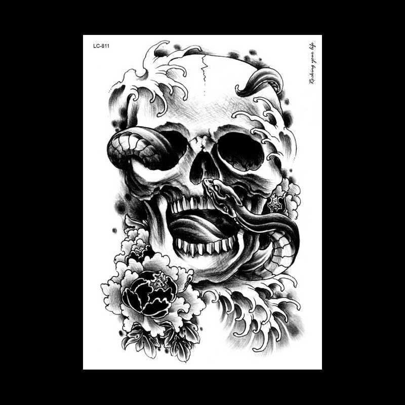 Temporary Tattoo LC-811 Skull and Snake and Flowers