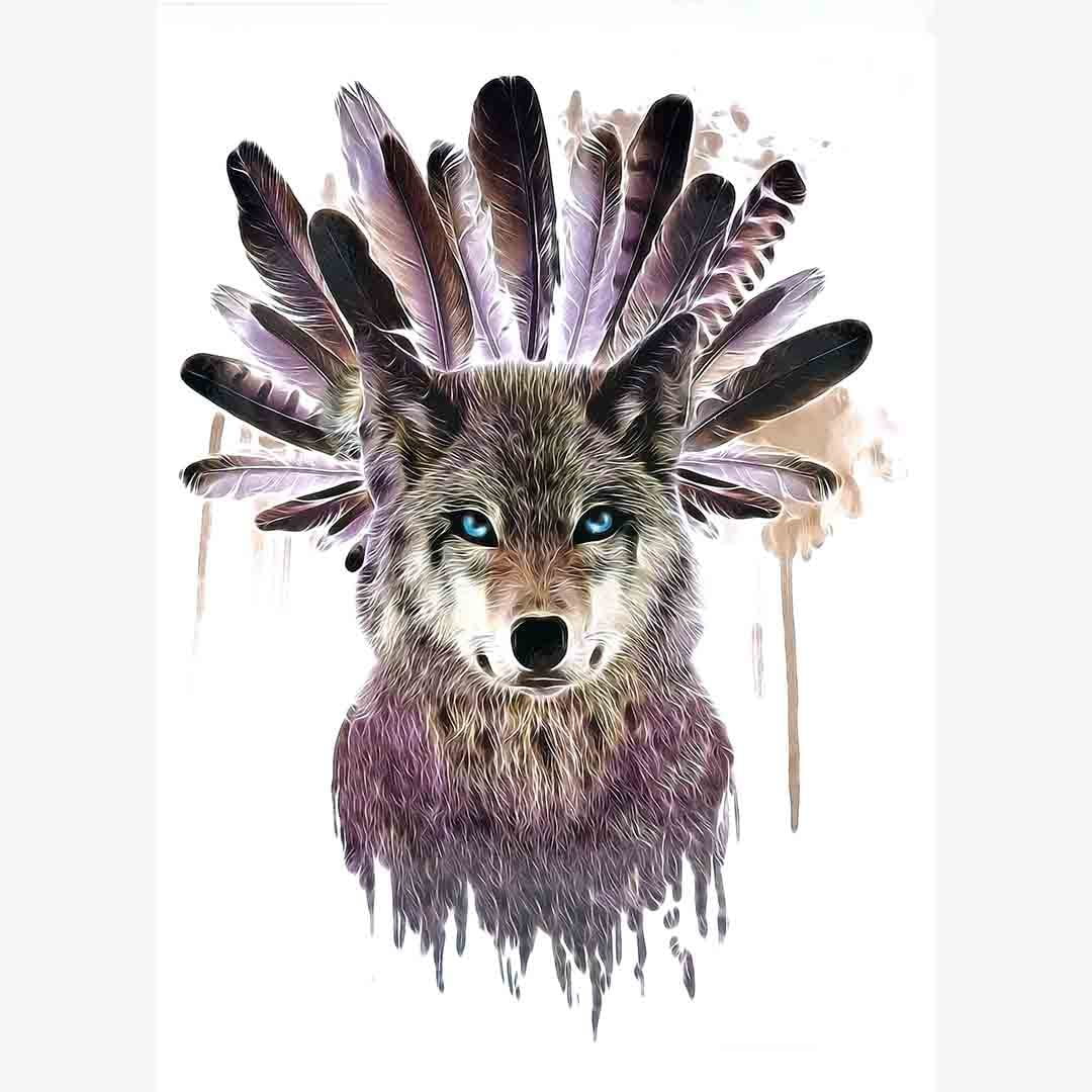 Temporary Tattoo TH-096 Wolf with Feathers