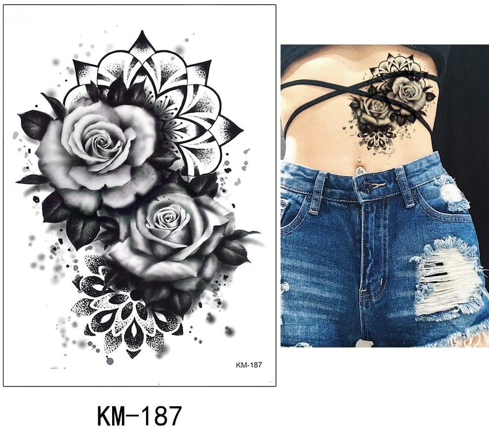 Temporary Tattoo KM-187 Mandala with Smokey Roses