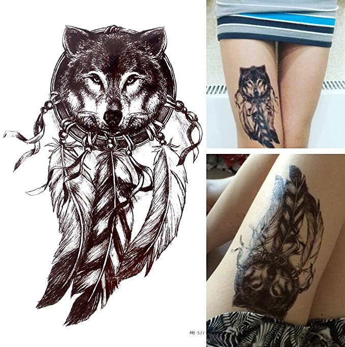 Temporary Tattoo HB-577 Wolf and Dreamcatcher