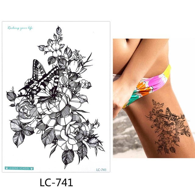 Temporary Tattoo LC-741 Butterfly and Rose Illustration