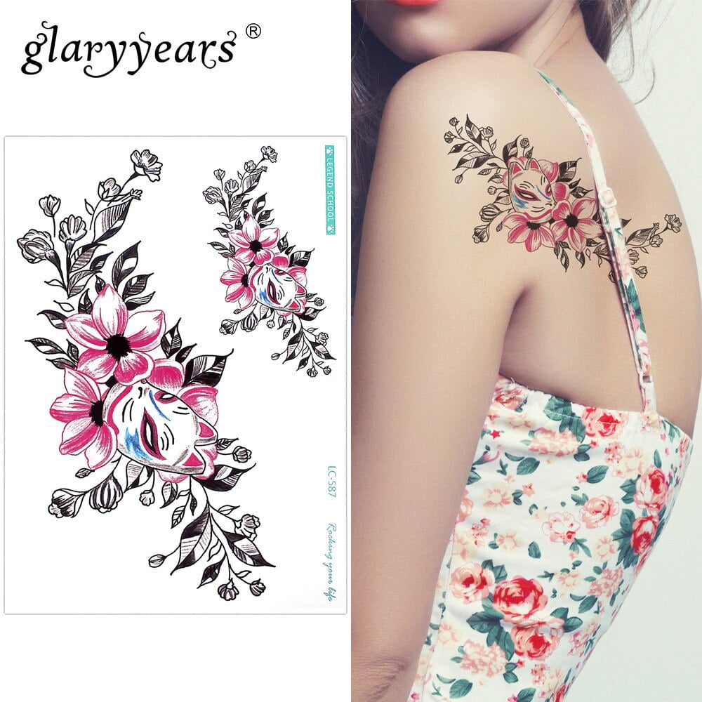 Temporary Tattoo LC-587 Mask and Flowers
