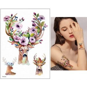 Temporary Tattoo TH-015 Deer with Flowers
