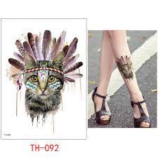 Temporary Tattoo TH-092 Cat with Feathers