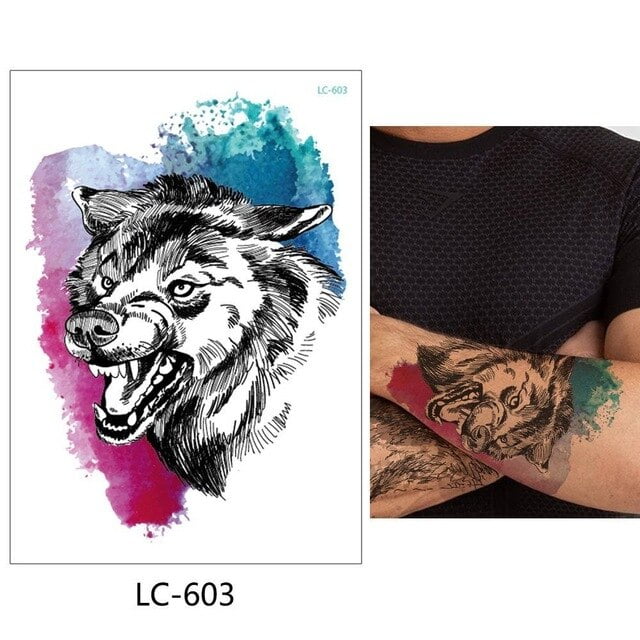 Temporary Tattoo LC-603 Watercolour Wolf Illustration