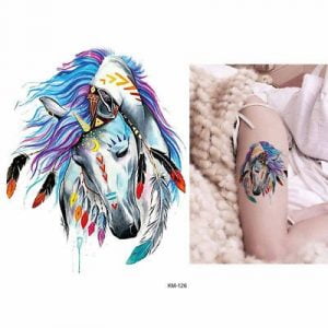 Temporary Tattoo KM-126 Horse with Feathers