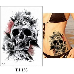 Temporary Tattoo TH-158 Skull and roses and watercolour trash polka