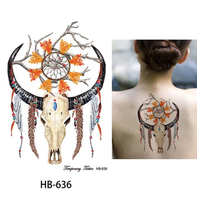 Temporary Tattoo HB-636 Antlers Feathers Dreamcatcher