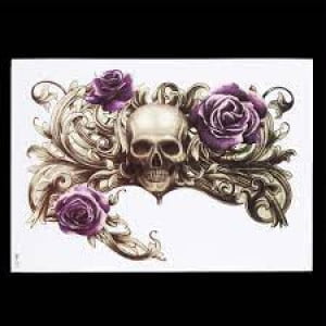 Temporary Tattoo KM-069 Skull Rose and Fleur de Lis