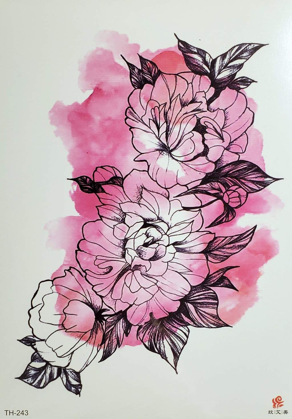 Temporary Tattoo TH-243 Pink Watercolour Flowers