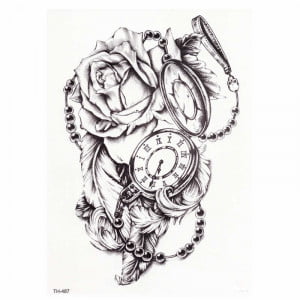 Temporary Tattoo TH-487 Rose Feathers Stopwatch
