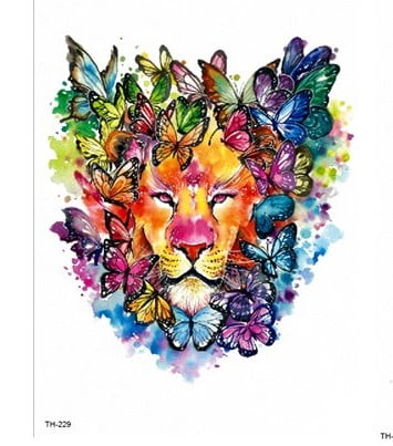 Temporary Tattoo TH-229 Lion with Watercolour Butterflies