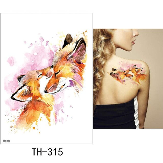 Temporary Tattoo TH-315 Big Fox and Baby Fox Watercolour