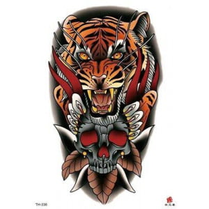 Temporary Tattoo TH-336 Tiger with Skull