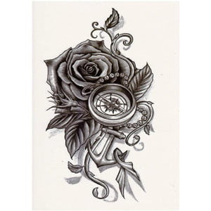 TTemporary Tattoo TH-486 Rose Compass Anchoremporary Tattoo TH-336 Tiger with Skull
