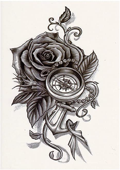 TTemporary Tattoo TH-486 Rose Compass Anchoremporary Tattoo TH-336 Tiger with Skull