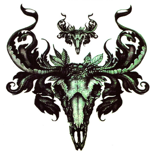 Temporary Tattoo HB-052 Satanic Ram Skull with Floral Design