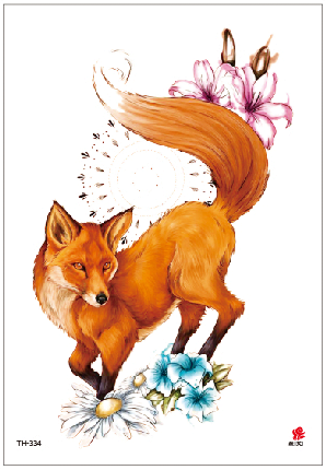 Temporary Tattoo TH-334 Fox with Flowers