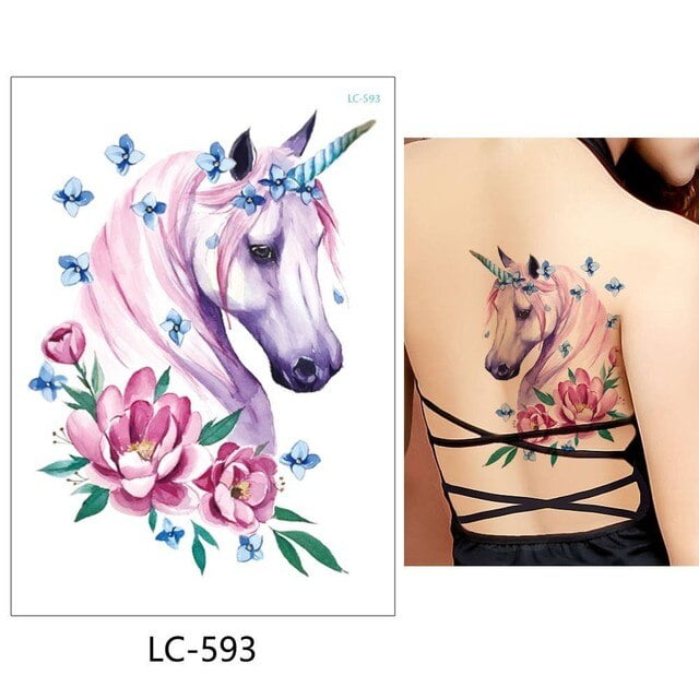 Temporary Tattoo LC-593 Unicorn and Flowers