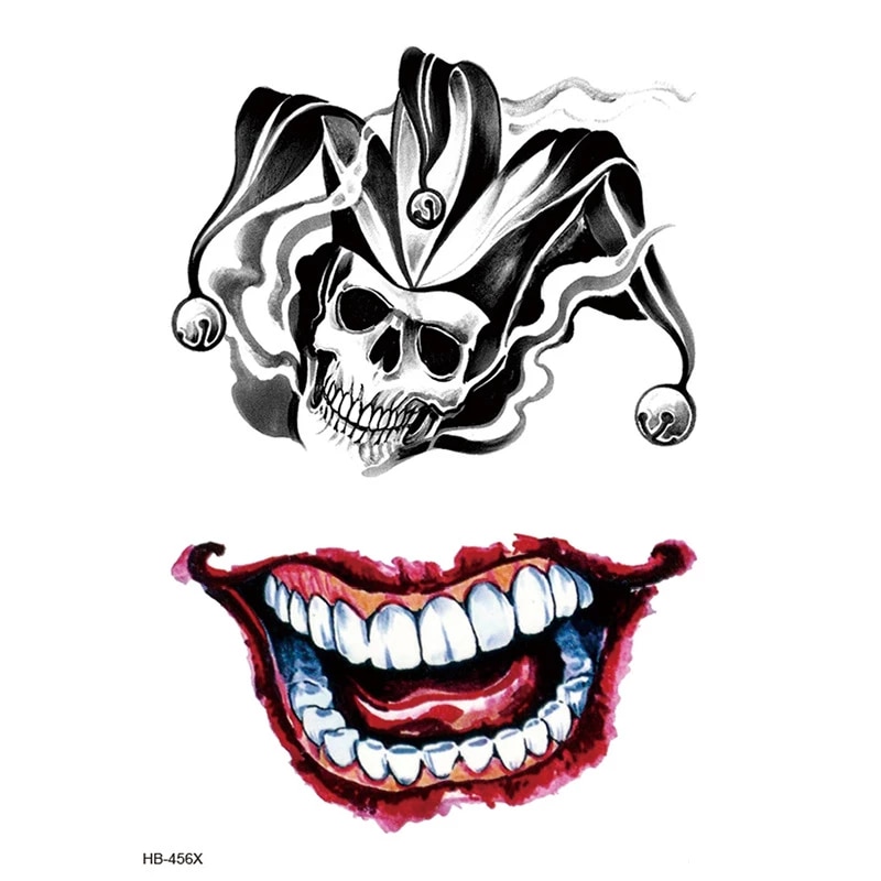 Temporary Tattoo HB-456X Jester Skull & Manic Smile