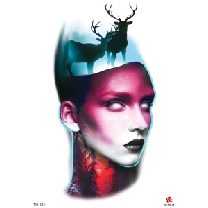 Temporary Tattoo TH-281 Surreal Deer Woman Portrait
