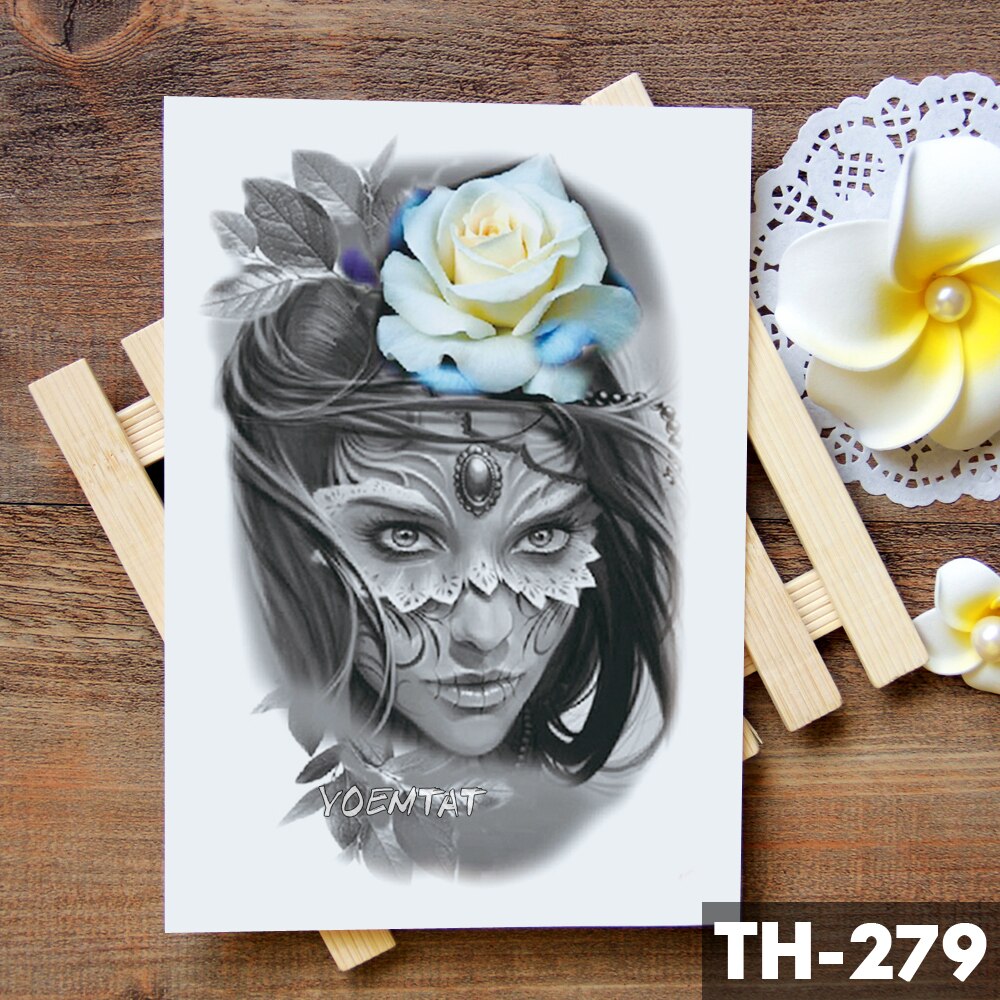 Temporary Tattoo TH-279 Black and White Portrait with Yellow Rose