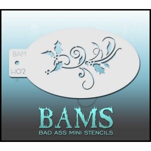 Bad Ass Stencils BAM H02 Holly Swirls Christmas Stencil