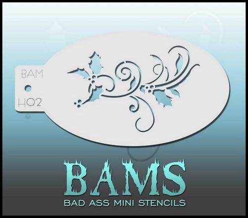 Bad Ass Stencils BAM H02 Holly Swirls Christmas Stencil