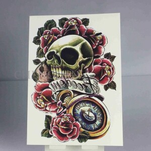 Temporary Tattoo WX-015 Skull Roses Freedom
