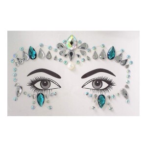 Face gems - LS1021 Silver Blue and Iridescent Eye Gem Mask