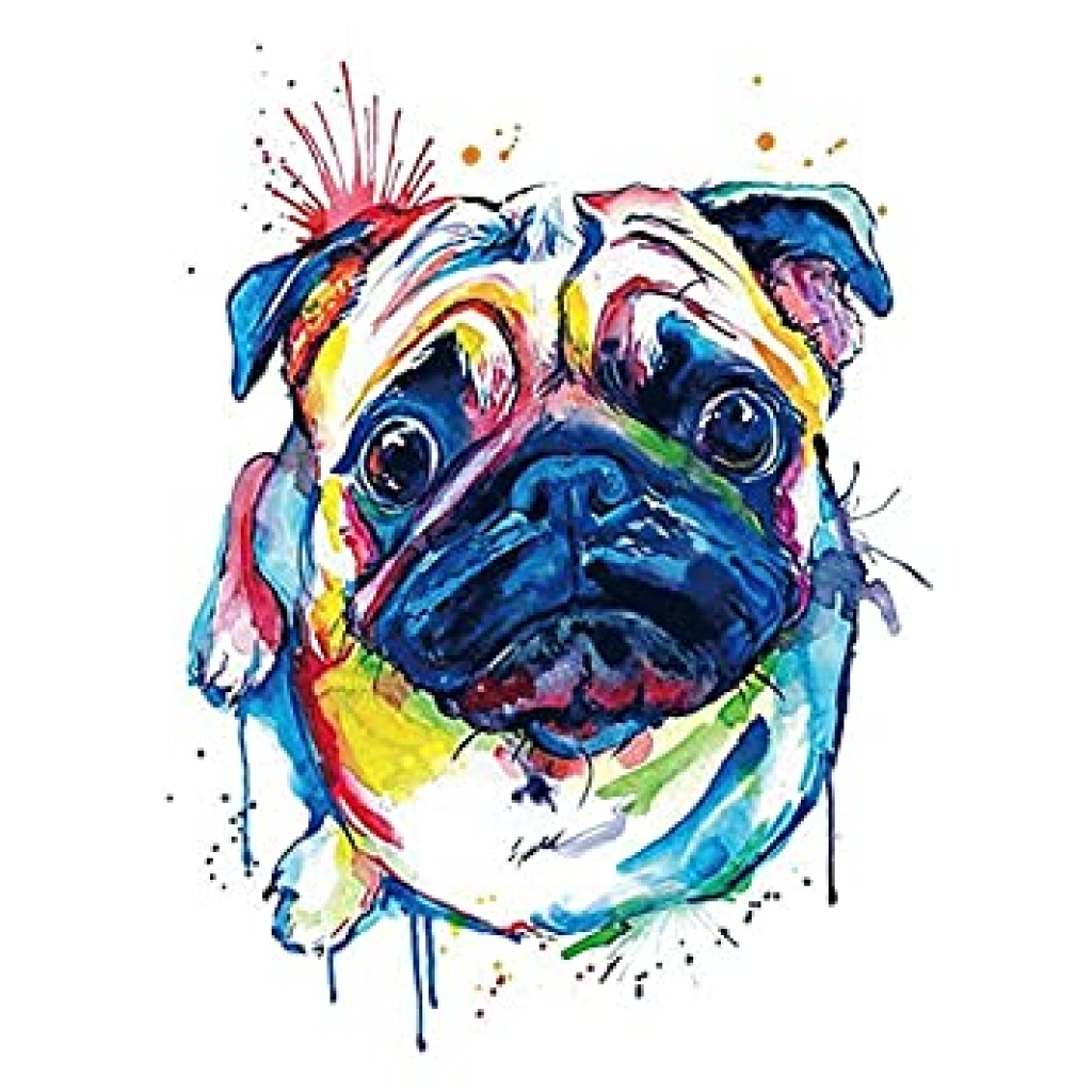 Temporary Tattoo KM-134 Pug Dog Watercolour