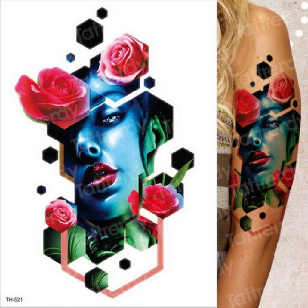 Temporary Tattoo TH-521 Blue Woman with Roses | Dublin Body Paint