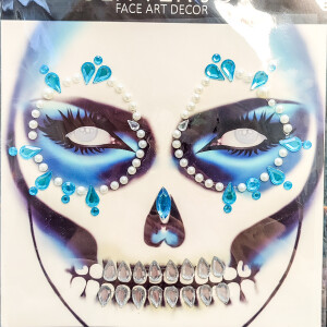 Face Gems - Skull - Ice Blue with Pearls