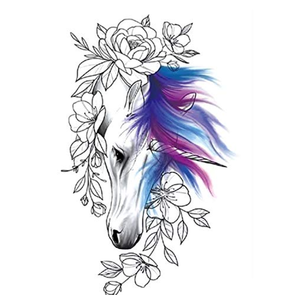 Temporary Tattoo TH-753 Horse Tattoo Flowers
