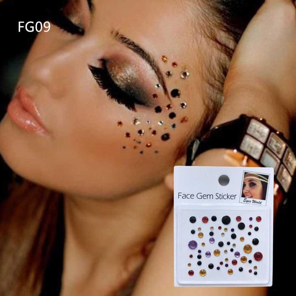 Rhinestones Self Adhesive Glitter Face Gems - FG09 Red Black Gold Purple Dots Mix