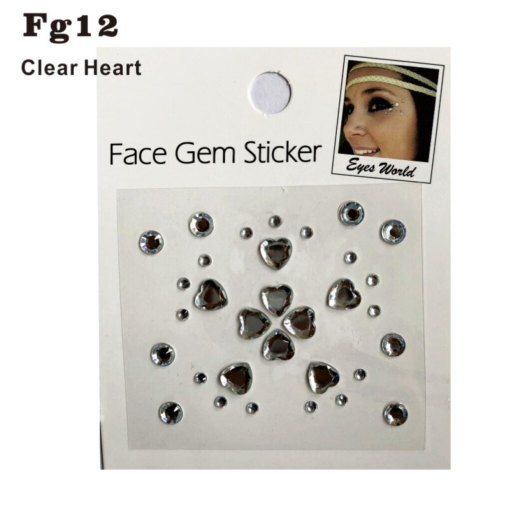 Rhinestones Self Adhesive Glitter Face Gems - FG12 Silver Hearts and Dots
