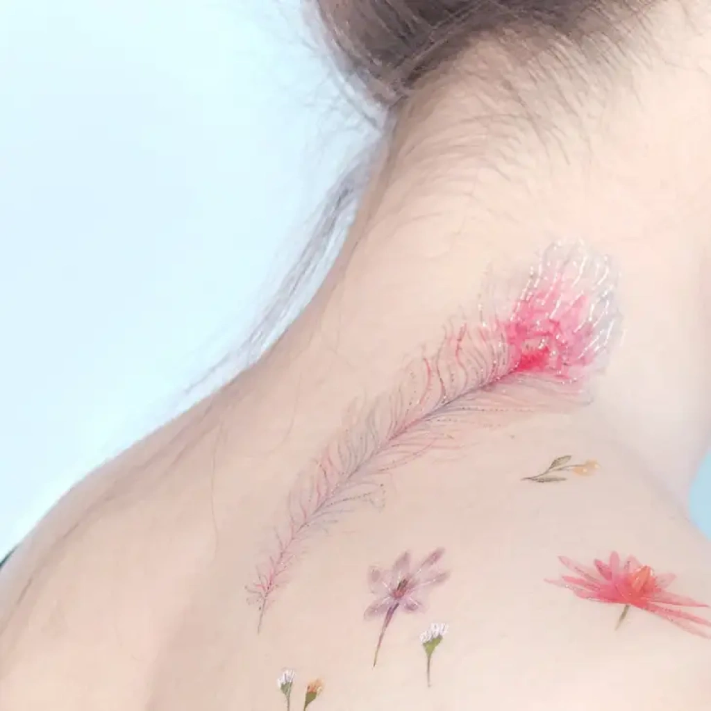 Temporary Tattoo - Pink Feathers