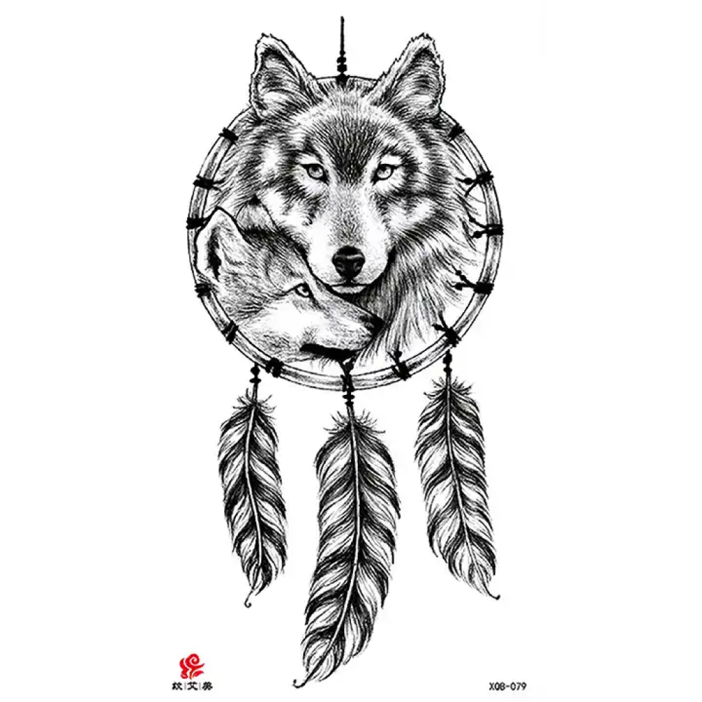 Temporary Tattoo XQB-079 Wolf Dreamcatcher | Dublin Body Paint