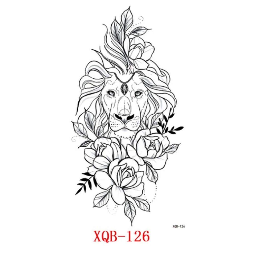 Temporary Tattoo XQB-126 Lion surrounded by Roses | Dublin Body Paint