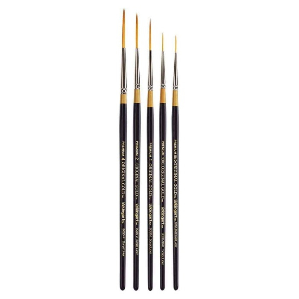 Kingart Premium Original Gold 9050 Script Liner Brushes Set (5 Pieces)