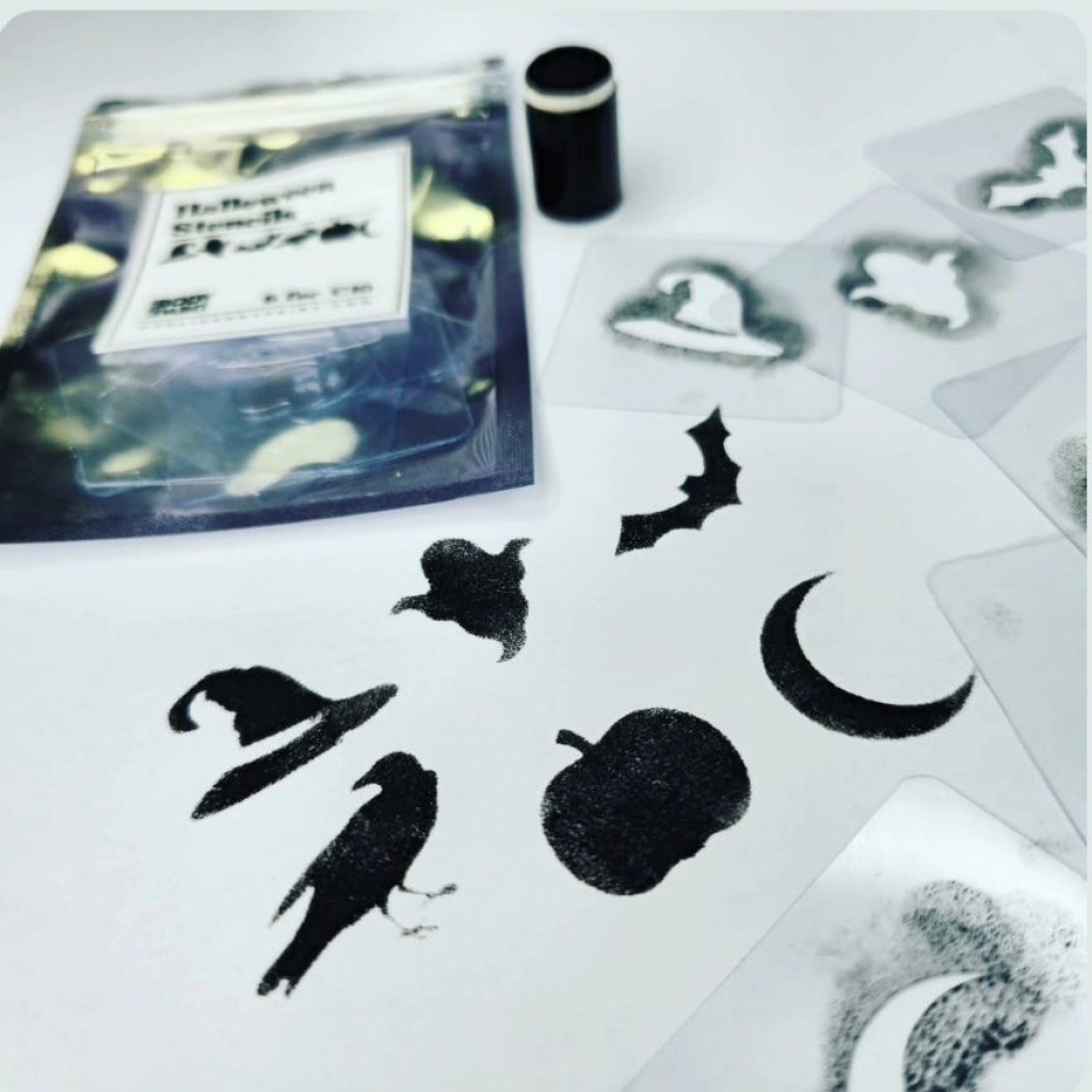 Halloween Stencil Set - Witches's Hat, Ghost, Bat, Raven, Pumpkin, Moon