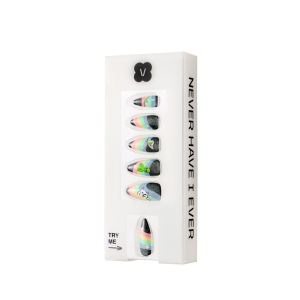 Never Have I Ever - Almond Press-on Nails - Spaced Out (Glitter Aliens, Ripndip Cat & Rainbows)