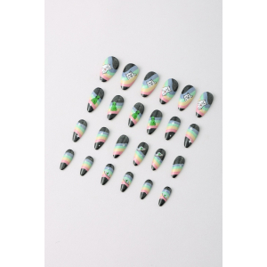 Never Have I Ever - Almond Press-on Nails - Spaced Out (Glitter Aliens, Ripndip Cat & Rainbows)