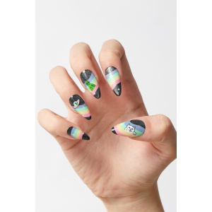 Never Have I Ever - Almond Press-on Nails - Spaced Out (Glitter Aliens, Ripndip Cat & Rainbows)