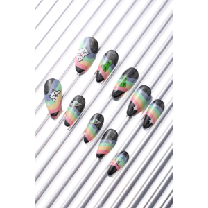 Never Have I Ever - Almond Press-on Nails - Spaced Out (Glitter Aliens, Ripndip Cat & Rainbows)