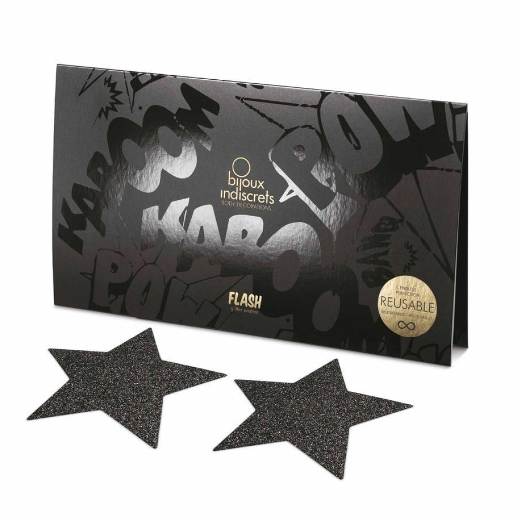 Bijoux Indiscrets Nipple Pasties - Flash Glitter Pasties Black Star