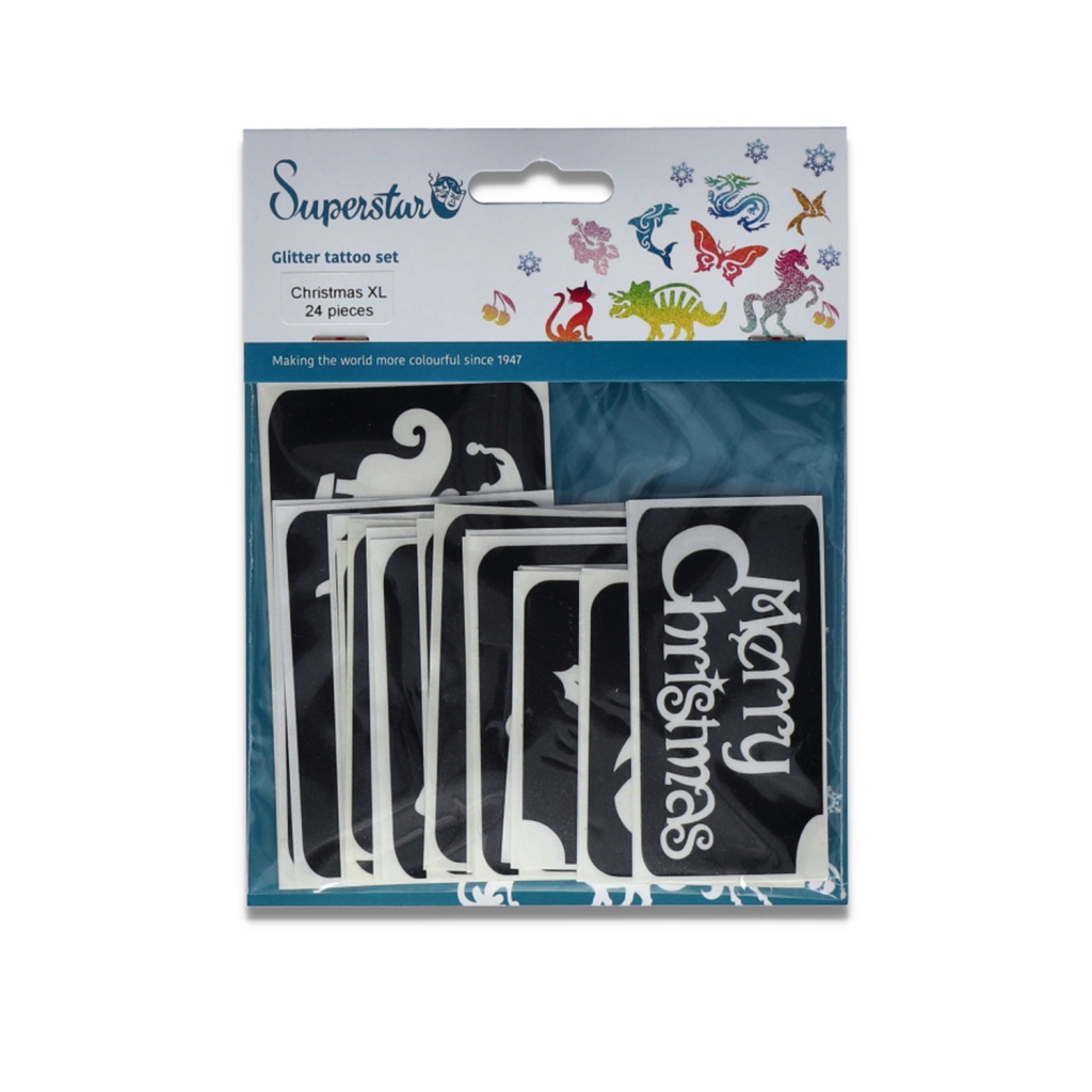 Superstar Glitter Tattoo Stencils Christmas Set (24 Pieces)