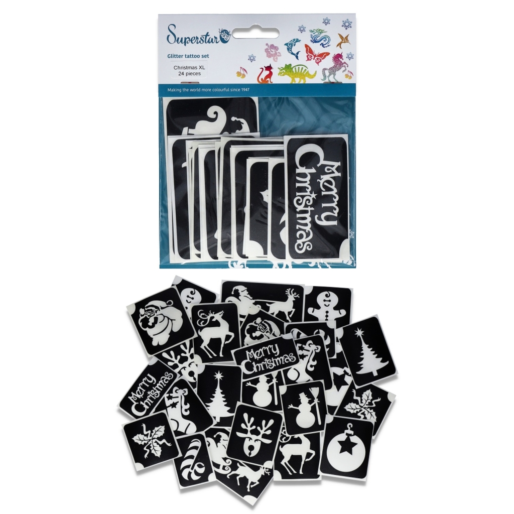 Superstar Glitter Tattoo Stencils Christmas Set (24 Pieces)