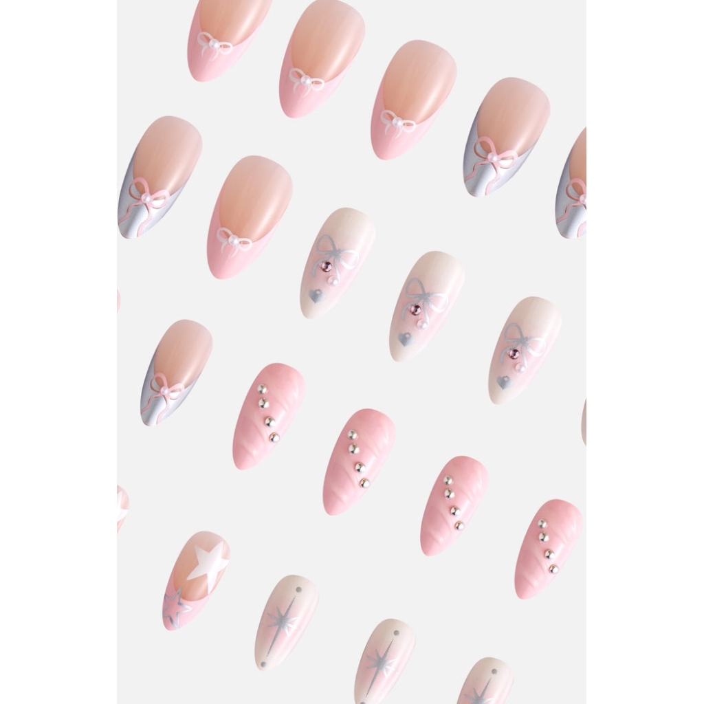 Never Have I Ever - Press on Nails - Baby Pink Bows
